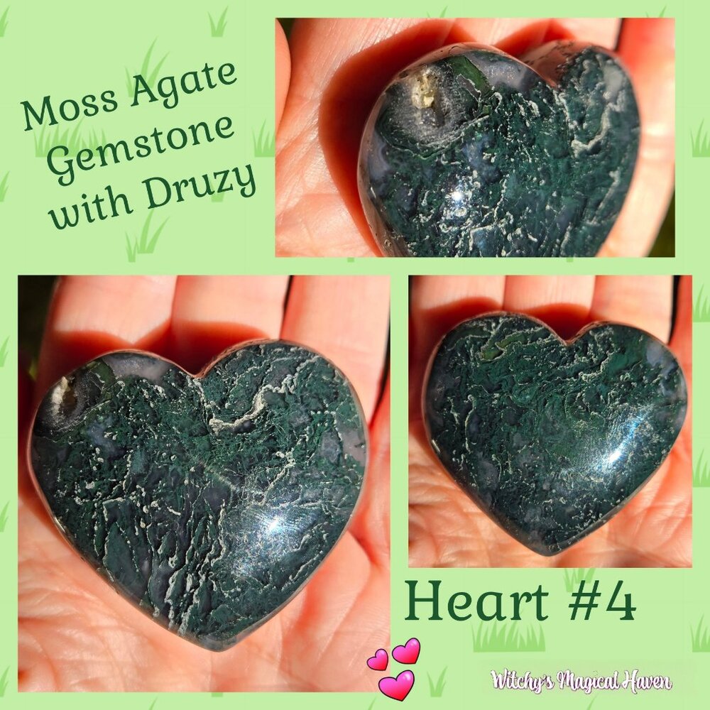 Moss Agate Gemstone Crystal Hearts - Picture 5 of 9